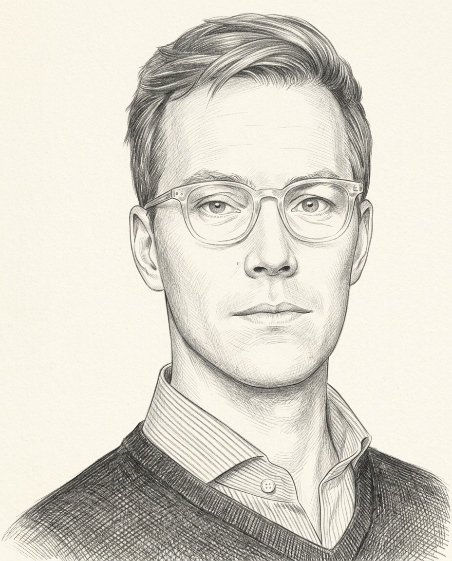 Pencil sketch portrait of Frederik Roikjer